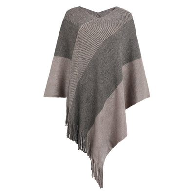 Poncho Suéter Abrigo con Contraste de Colores - Image 5