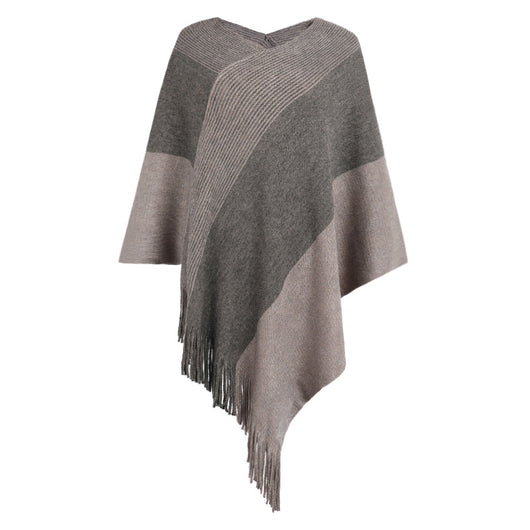 Poncho Suéter Abrigo con Contraste de Colores - Image 5
