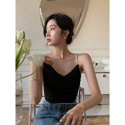 Vestido Camisero Plisado con Perlas y Tirantes Finos - Estilo Coreano - Image 5