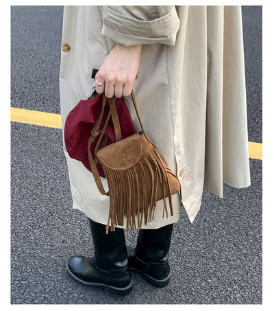 Bolso Bandolera Retro Gamuza Esmerilada con Borlas para Celular - Image 18