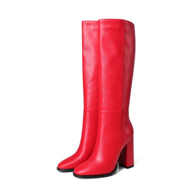 Botas de Cuero con Cierre para Mujer Talla Grande - Tacón Grueso Versátil - Image 8
