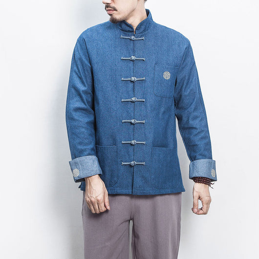 Chaqueta Denim Hanfu Retro - Fusión de Moda Oriental y Estilo Contemporáneo - Image 3
