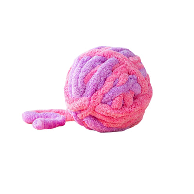 Pink and purple striped plush cat toy ball, made from chunky yarn, designed for silent play and chewing. - Image 12