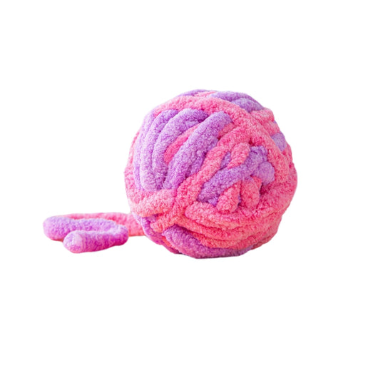 Pink and purple striped plush cat toy ball, made from chunky yarn, designed for silent play and chewing. - Image 12