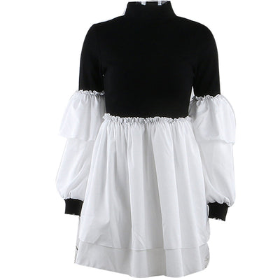 Vestido de Cuello Redondo con Pespunte de Hilo y Volantes Efecto Dos Piezas - Image 4