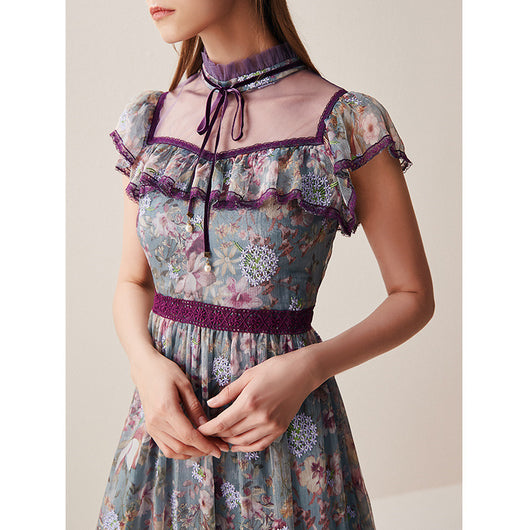 Vestido de Encaje con Malla Estampada - Image 9