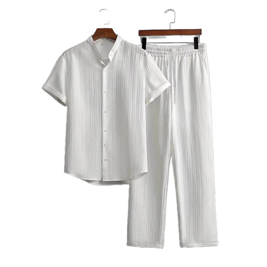 Conjunto de Camisa y Pantalón Corto Bambú Texturizado Multicolor para Hombre - Image 5