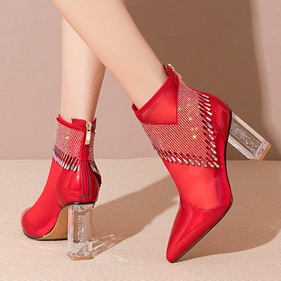 Sandalias Altas de Cuero con Malla Calada para Mujer - Image 3