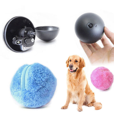 Black electric pet toy ball with four colorful plush covers in blue, pink, green, and yellow. - Image 5