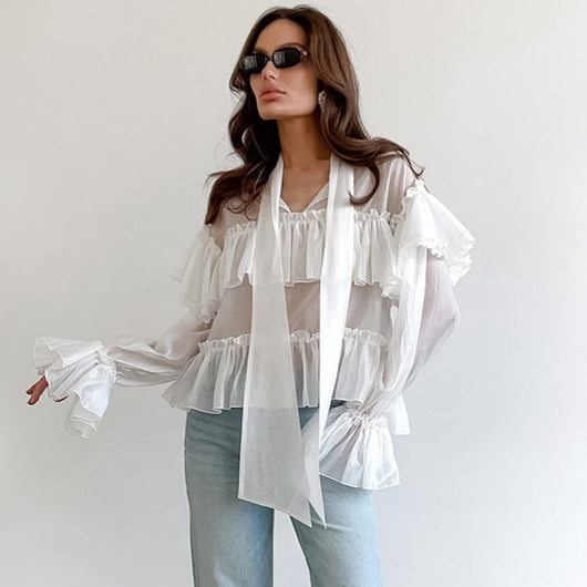 Blusa Elegante Estilo Francés con Cierre de Moño y Manga Larga - Image 3
