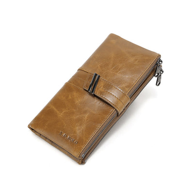 Cartera Larga de Cuero Encerado con Doble Cierre para Mujer - Image 11