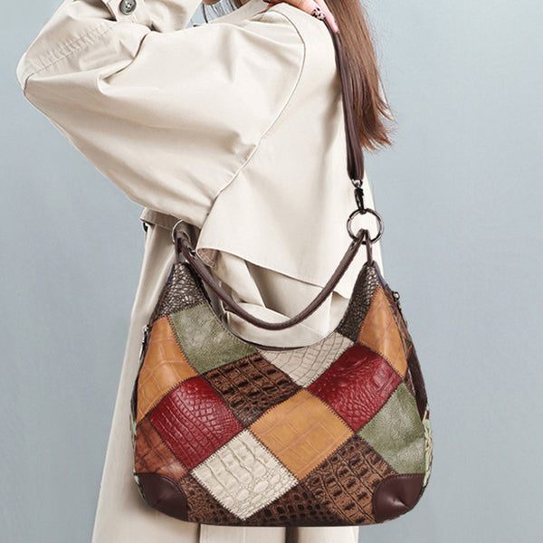Bolso Tote de Cuero Genuino con Costura Decorativa - Gran Capacidad