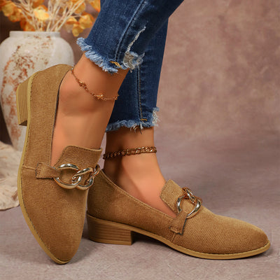 Zapatos de Tacón Grueso para Mujer con Cadena Metálica y Punta Redonda - Image 4