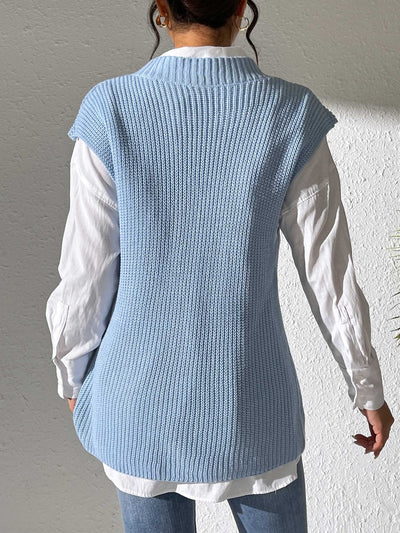 Chaleco Tejido con Perlas en Escote V - Elegancia Minimalista - Image 26