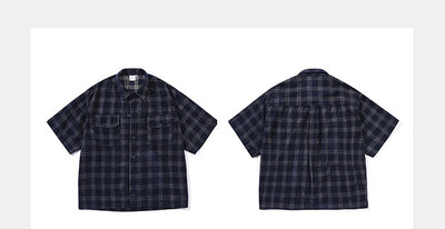 Camisa Cuadros Corduroy Manga Corta Suelta Unisex - Image 7