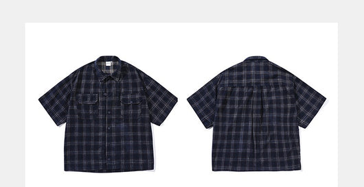 Camisa Cuadros Corduroy Manga Corta Suelta Unisex - Image 7