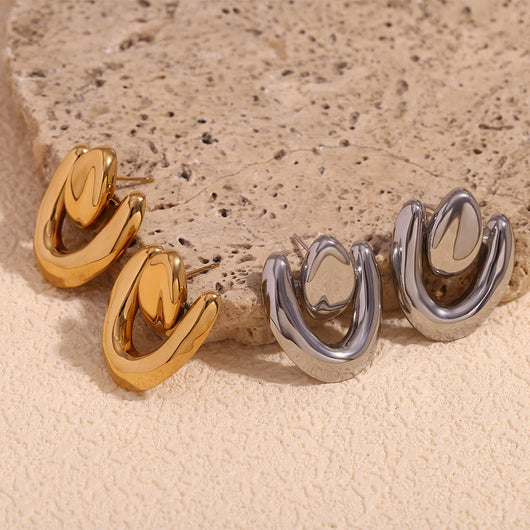 Aretes de Corazón Irregular Acero Inoxidable Chapado en Oro 18K con Costuras Geométricas - Image 18