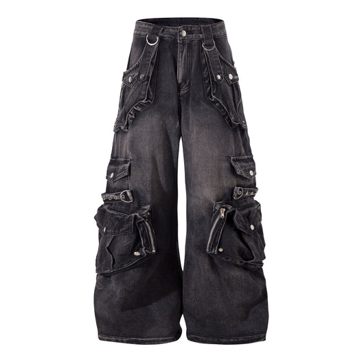 Pantalón de Trabajo Denim Retro con Múltiples Bolsillos - Image 14