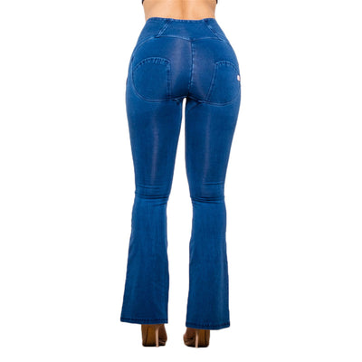 Pantalón Vaquero Talle Alto Azul Oscuro Recto con Efecto Melocotón - Image 5