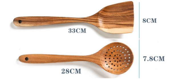 Set de Utensilios de Cocina en Madera de Teca Natural - 7 Piezas - Image 8