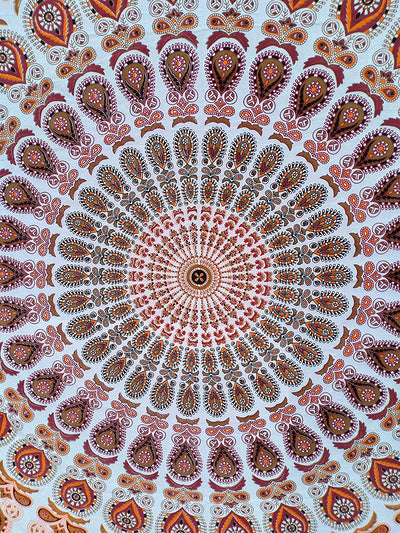 Blue, orange, and red mandala tapestry with intricate floral patterns, ideal for wall decor or dorm rooms. - Image 13