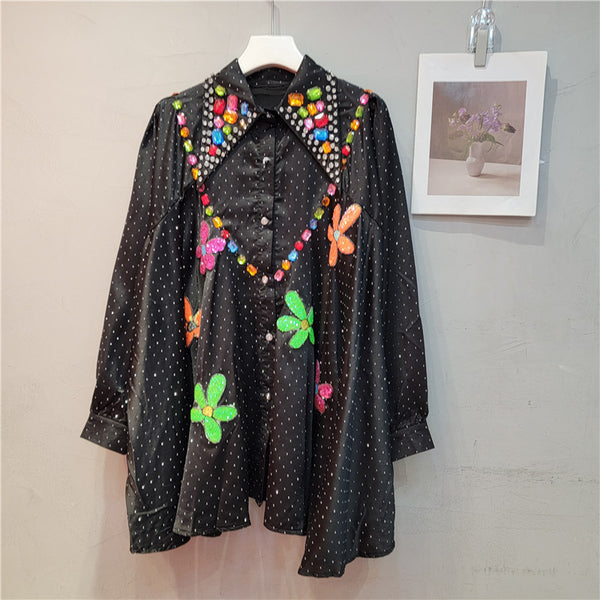 Blusa Larga de Invierno con Detalles de Cuentas para Mujer