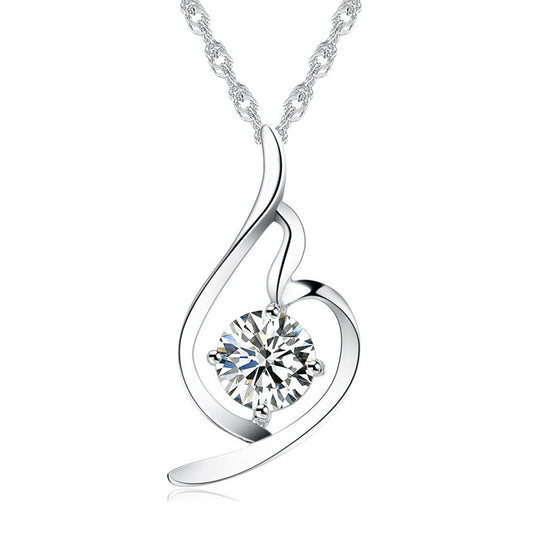 Collar de Plata 925 con Colgante Diamante - Joyería Coreana para Mujer