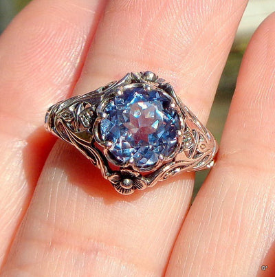 Anillo de Cristal Azul Lujo con Flor para Mujer - Joyería Elegante