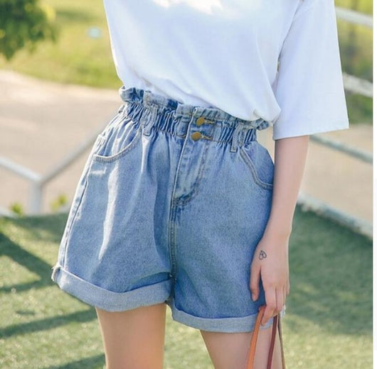 Shorts de Mezclilla Elástica Cintura Alta para Mujer - Estilo Verano Amplio y Cómodo - Image 11