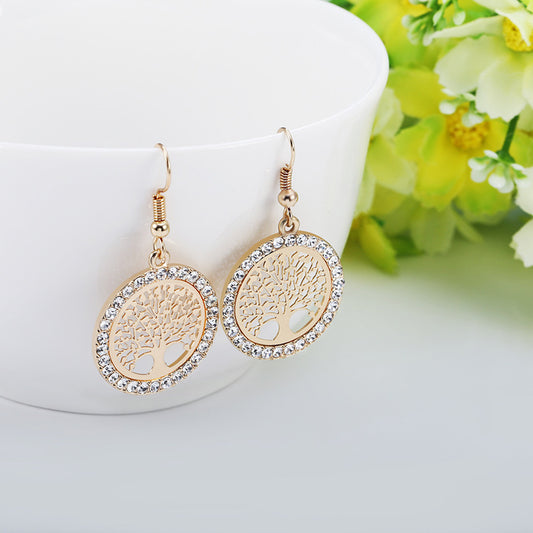 Aretes Árbol de la Vida con Ganchos de Diamante Hueco - Estilo Punk Europeo - Image 2