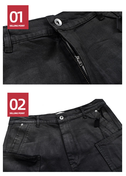 Pantalones Cortos Denim con Recubrimiento de Cera y Textura Burr - Azul Oscuro - Image 13
