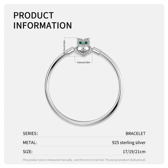 Pulsera de Plata S925 Cadena Hueso de Serpiente Cierre Búho 3MM - DIY