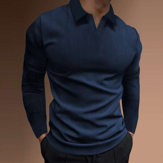 Camisa Casual Ejecutiva de Manga Larga con Solapa - Colores Sólidos para Hombre - Image 19
