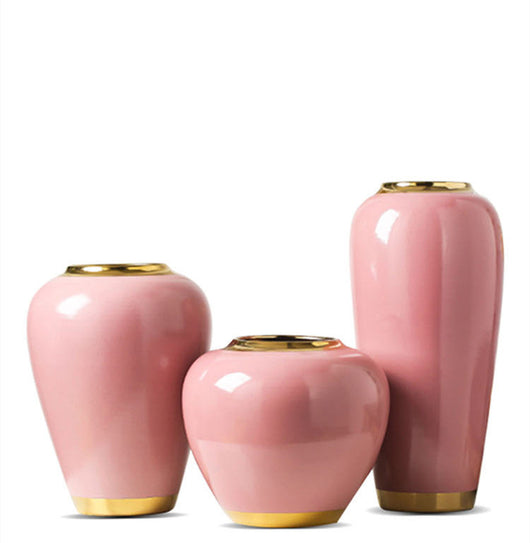 Trío de Jarrones de Porcelana Artesanales con Flores Doradas - Image 6