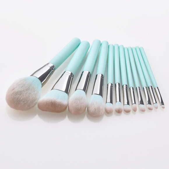 Set de 12 Brochas de Maquillaje Azul Claro