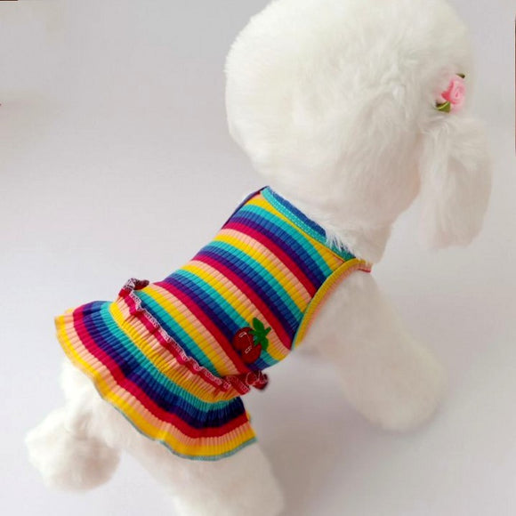 Vestido Princesa a Rayas con Estampado de Cereza para Mascotas