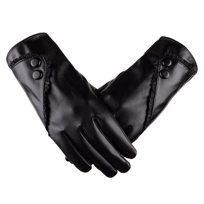 Guantes de Cuero PU para Mujer con Encaje y Botones