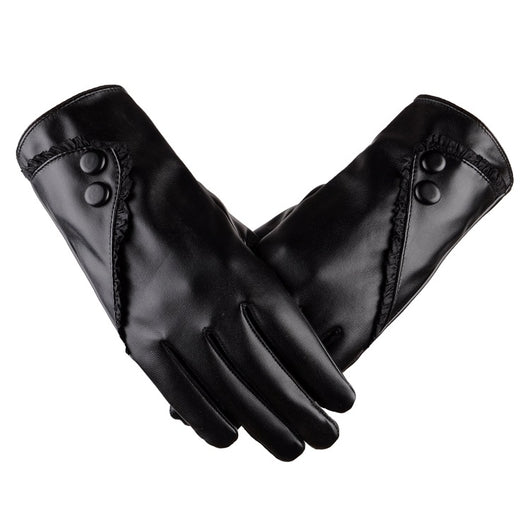 Guantes de Cuero PU para Mujer con Encaje y Botones