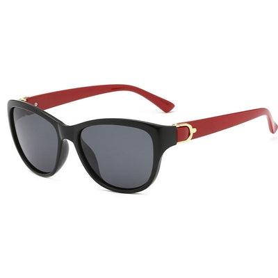 Brown plastic frame sunglasses with brown polarized lenses and gold-tone accents on the temples. - Image 8