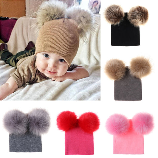 Gorro Infantil Mikkie Fur con Dos Pompones - Gorro de Punto Cálido