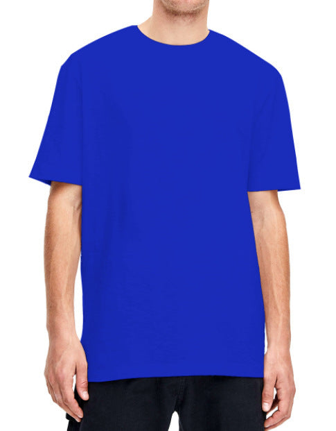 Plain light beige short-sleeved crew neck t-shirt made of cotton, shown on a model. - Image 33