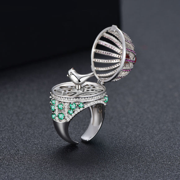 Anillo de Diamantes Personalizados con Circón Multicolor y Jaula Decorativa