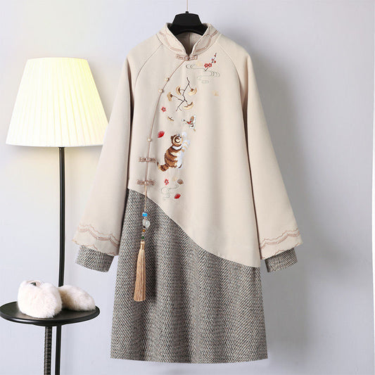 Vestido Cheongsam Hanfu Tradicional Chino para Mujer Otoño Invierno