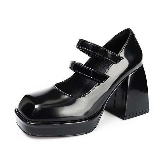 Zapatos Mary Jane Retro Francés Plataforma Impermeable Punta Cuadrada - Image 12