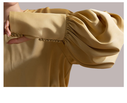 Blusa Cropped de Cuello Redondo con Manga Globo y Botones Simples - Image 6