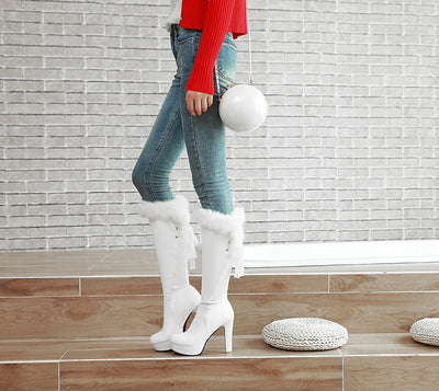 Botas Altas para Mujer con Cuello de Pelaje y Tacón Grueso - Image 3