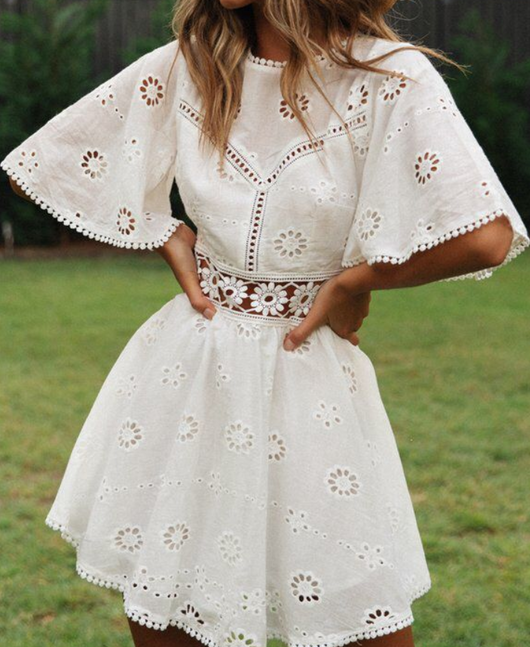 Vestido de Algodón con Patchwork de Encaje