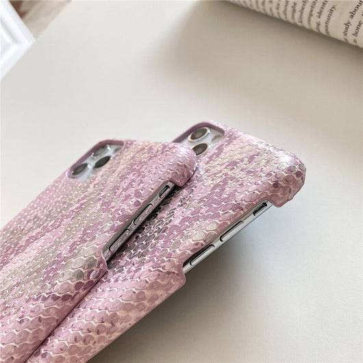Funda para Celular Rosa Dorado con Patrón de Piel de Serpiente