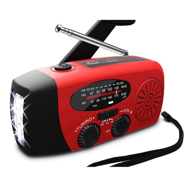 Radio Linterna Multifunción con Carga Solar y Manivela USB