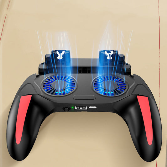 Black mobile game controller with red accents, dual blue LED cooling fans, and adjustable phone triggers. - Image 2